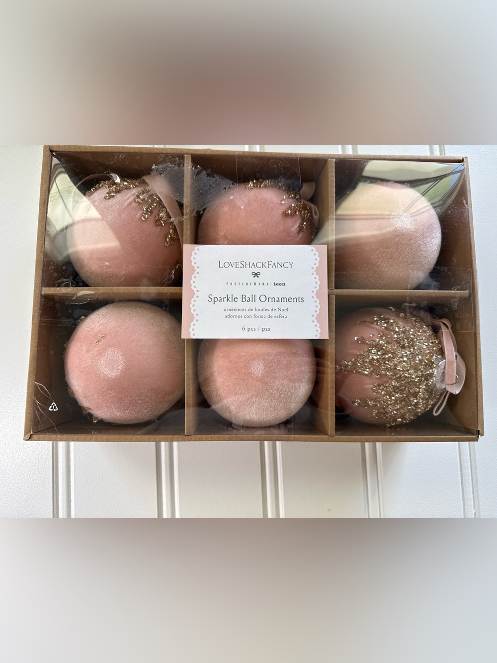 Pottery Barn LoveShackFancy Love Shack Fancy 6 Sparkle Ball Ornaments Set NEW